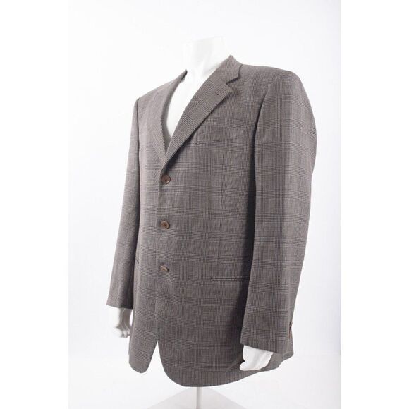 Armani Collezioni Mens Suit Jacket Sport Coat 44L Gray Black Plaid Wool Silk NWT - Picture 4 of 7